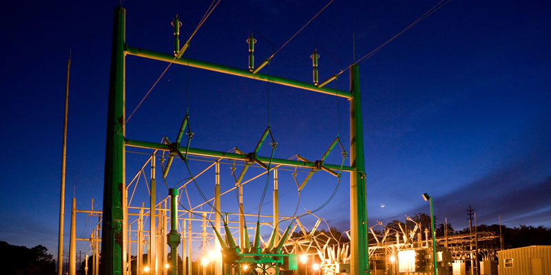 electrical substation at dawn