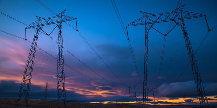 power cables at sunset