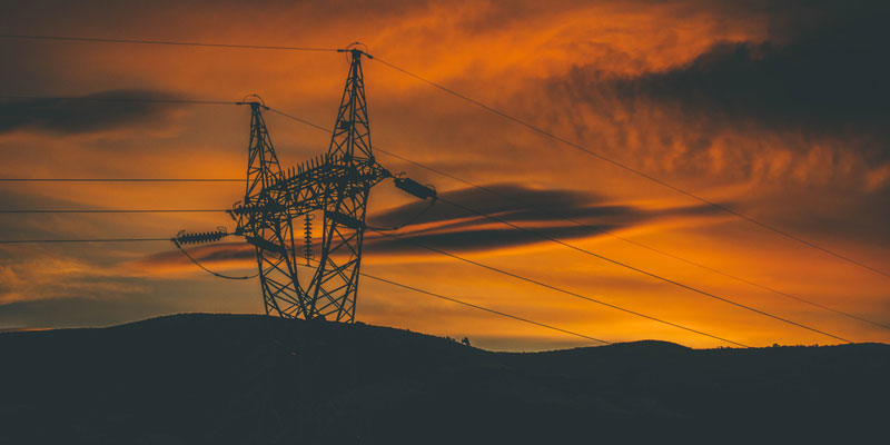 electrical line truss in evening